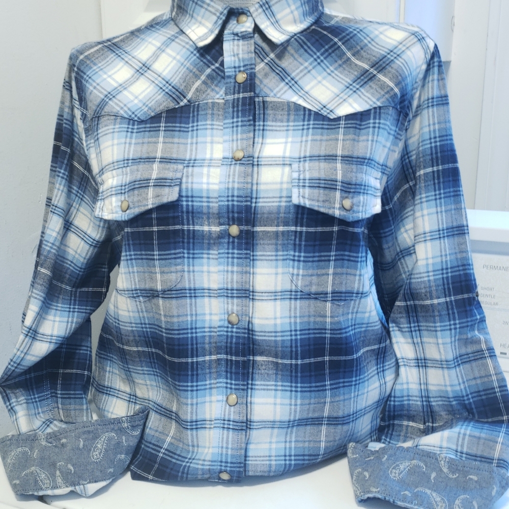 Jach's Girlfriend Long Sleeved Flannel Shirt-Blue Size Medium